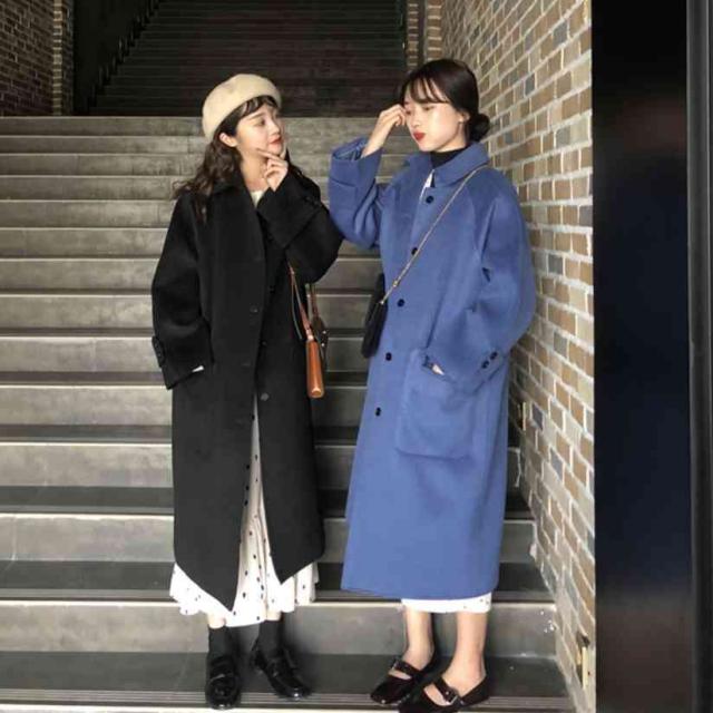 人気の シックなロング丈チェスターコート レディース メンズライク 人気通販 青 黒 ゆったりオーバーサイズ テーラード 秋冬 襟 B661 全品送料無料 Lovemesomegadgets Com