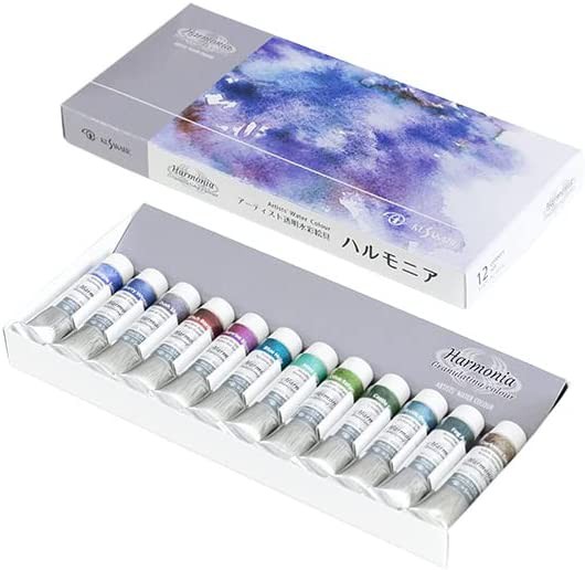 クサカベ ハルモニア 全12色セット 箱入 グラニュレーションカラー 分離水彩絵具 4号 10mL アーティスト透明水彩絵具