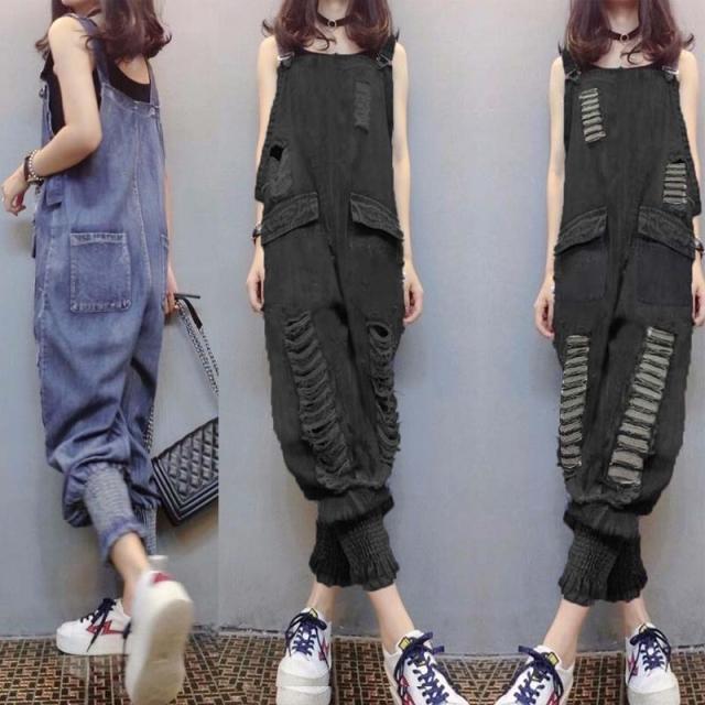 最安値 オーバーオール オールインワン コットン ９分丈 ノースリーブ 代 黒 青 テールカット 裾ゴム レディース オールインワン 春夏 メール便送料無料 Www Iacymperu Org