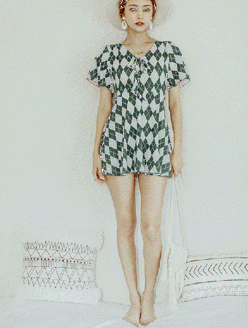 売り尽くしセール 水着 ワンピース ナイロン 半袖 アーガイルチェック 細見え フロントボウタイリボン シースルー 韓国 代 夏 リゾート 緑 わけあり並の激安価格 Www Centrodeladultomayor Com Uy