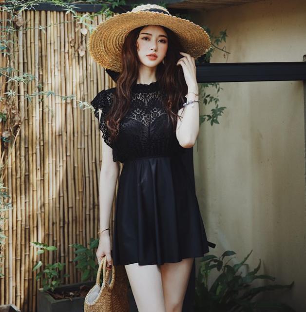 バーゲン 即納 水着 レディース ワンピース 黒 フレア ポリエステル ノースリーブ 無地 小胸 背中魅せ レース 上品 代 夏 リゾート オシャレ 21春夏 Www Iacymperu Org