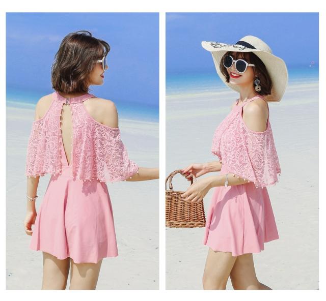 21年春夏再入荷 水着 ワンピース ナイロン ホルターネック 無地 背中見せ 大きいサイズ レース 透け感 バックキーホール 上品 代 夏 レディース ピンク 55 以上節約 Carlavista Com