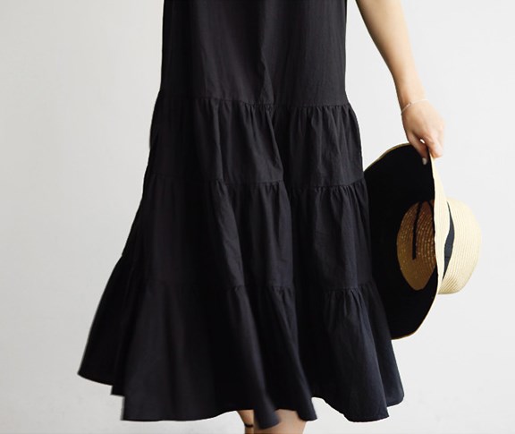 超人気の ワンピース リネン ロング丈 ノースリーブ 30代 黒 無地 Aライン ティアードスカート フリルスカート ラウンドネック カジュアル レディ 即納 Carlavista Com