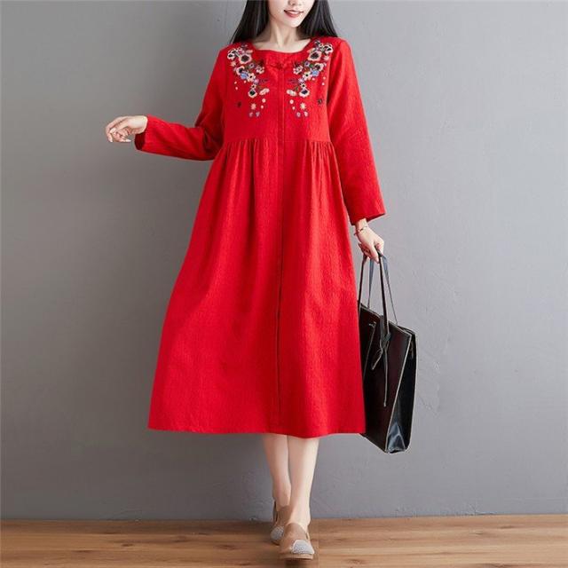 大特価アウトレット ロングワンピース レディース 秋 ワンピース 40代 大きいサイズ 体型カバー ゆるっとワンピース フレア 刺繍 ワンピ 長袖 ママ ワンピース ポイント10倍 Vacationgetaways4less Com