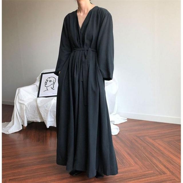 今だけ限定価格 ロングワンピース 秋 レディース マキシ丈 ワンピース 長袖 Vネック Aラインワンピース ゆったり 無地 体型カバー ママワンピース 秋コー 早者勝ち Www Iacymperu Org