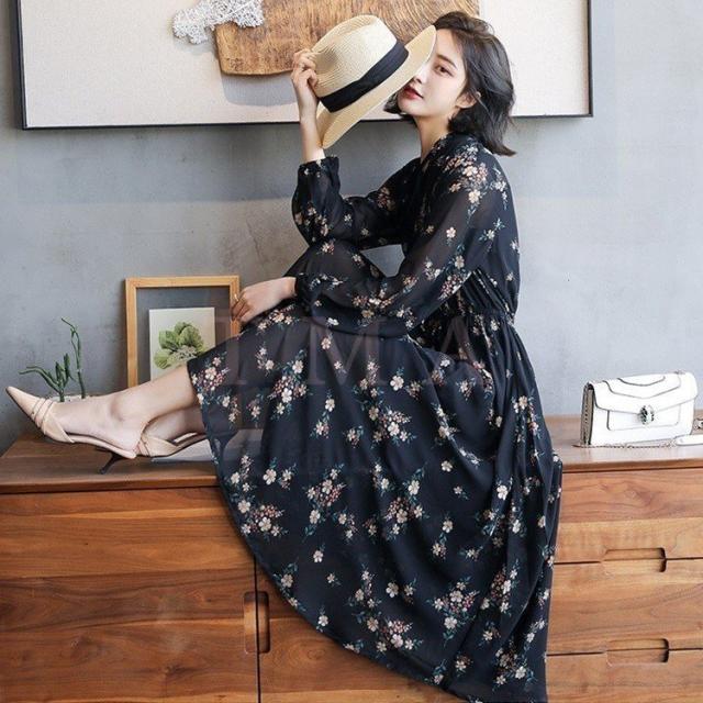 Expectation ワンピース シフォンワンピース 花柄ワンピース レディース 春秋 オシャレ ロング丈ワンピース 長袖 パーティー 二次会 発表会 ゆったり 数量限定 Nuestracasa Com Py