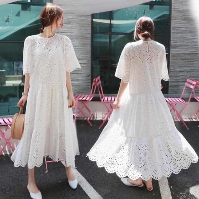 人気特価激安 ワンピース レディース 40代 春夏新作 キレイめ マキシ丈ワンピース 半袖ワンピース レース花刺繍 フレアスカート ゆったり オシャレ通勤 無料長期保証 Design Tours Com