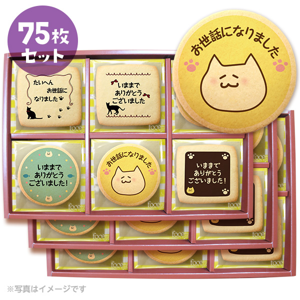 新品即決 転勤 退職 お菓子 あいさつにねこのメッセージクッキー お得な75枚セット 箱入り お礼 ギフト個別包装 即納最大半額 Bayounyc Com