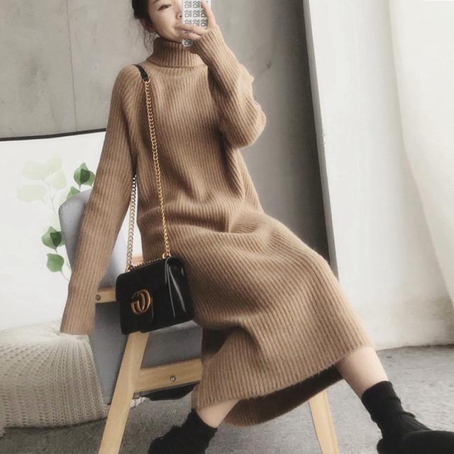 進化版 ニットワンピース 冬 韓国 ファッション レディース ニットワンピ タートルネック セクシー 大人 スカート 長袖 セーター 無地 カーキ ホ 注目ブランド Arnabmobility Com