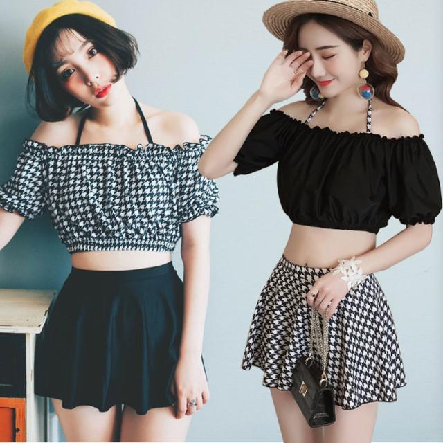 人気のファッショントレンド 元の水着 黒 オフショル 体型カバー