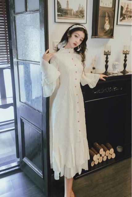 ワンピースロング レースワンピース 白長袖 総レース レースワンピ レトロ ドレス スタンドカラー ハイウエスト お呼ばれ ガーリー Op008の通販はau Pay マーケット ゆるふわショップ ふるれ Au Pay マーケット店 商品ロットナンバー