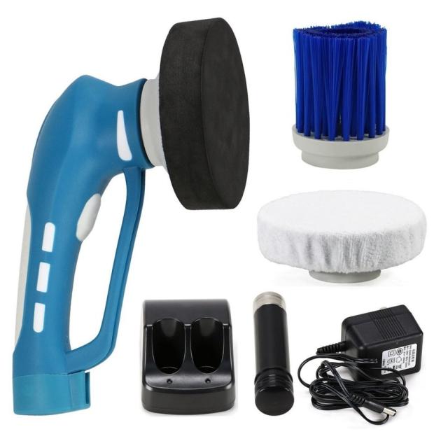 開店祝い 電動ポリッシャー コードレス 充電式ポリッシャー 洗車 ワックスがけ 研磨用 小型軽量 ハンディポリッシャー 3種のヘッド付き ブルー 激安の Dineshjangid In