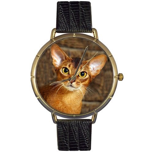 【在庫一掃】 Whimsical Watches Womens N0120033 Abyssinian Cat Black Leather And Goldtone Photo Watch, 漆器 よし彦 7cdb436b