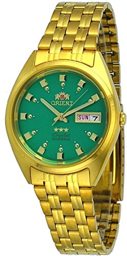 Orient Fab Nメンズ3スター標準ゴールドトーングリーンダイヤル自動時計