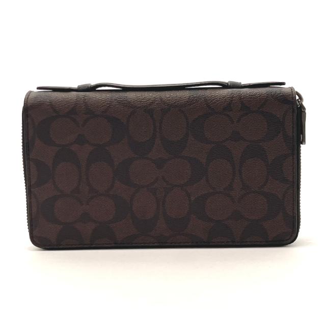 長財布 Coach コーチ 長財布 F シグネチャー Wジップトラベルオーガナイザー Pvc ブラウン メンズ 中古
