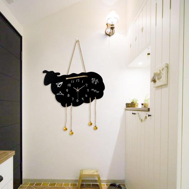 安い 北欧 ひつじモチーフイラスト 羊 子供部屋ブラック 時計 インテリア Clock クロック 壁掛け ウォール ウォッチ オシャレ 新作モデル Olsonesq Com