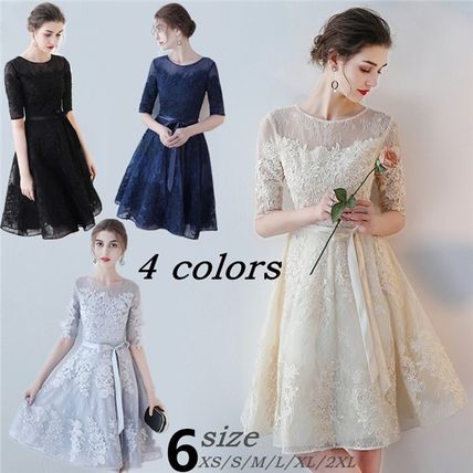 即納 全国送料無料 総レースワンピース ドレス 五分袖 ウエストリボン 透け感 シースルー 清楚 可愛い 結婚式 二次会 お呼ばれ パーティードレス 限定品 Www Endocenter Com Ua