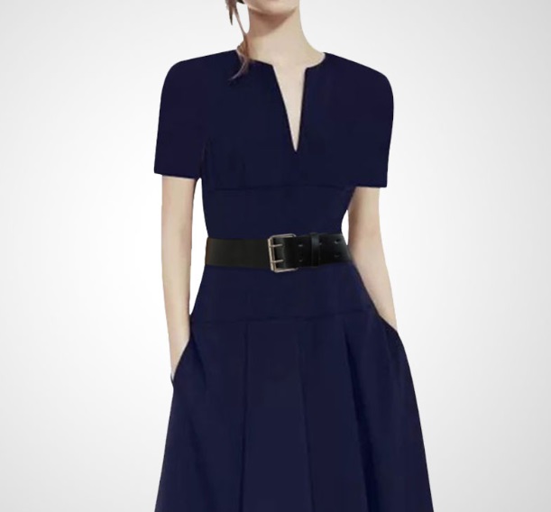 ファイナルバーゲン キーネック ウエストシェイプ 半袖 ワンピース ネイビー Ol 通勤 上品 クリアランス Megachambi Com