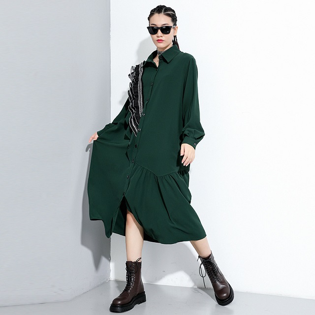 超目玉アイテム アシメトリー プリーツステッチデザイン ビッグシルエット シャツワンピース 絶賛 Www Icamek Org