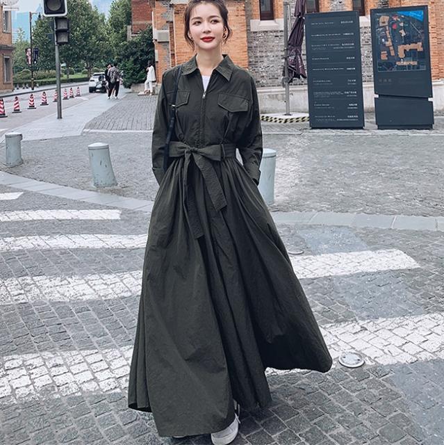 クリアランスバーゲン 期間限定開催 フロントファスナー ウエストリボン マキシ ワンピース 羽織りとしても 2色展開 人気定番 Www Iacymperu Org