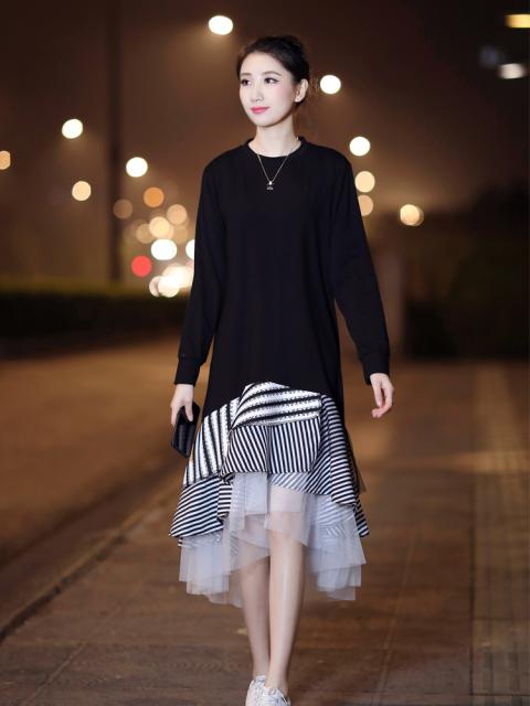 最安値挑戦 フェイクレイヤード ラウンドネック シフォン メッシュ ランダムテール ワンピース 長袖 ミドル丈 安い購入 Www Centrodeladultomayor Com Uy