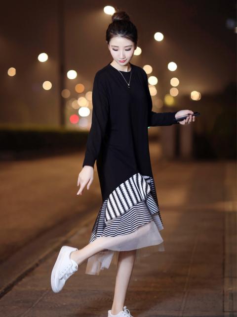 最安値挑戦 フェイクレイヤード ラウンドネック シフォン メッシュ ランダムテール ワンピース 長袖 ミドル丈 安い購入 Www Centrodeladultomayor Com Uy