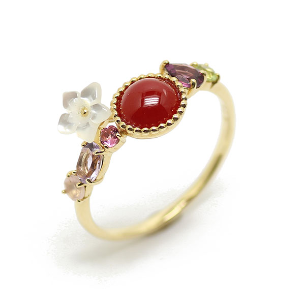 最新コレックション 血赤珊瑚 リング レッドコーラル 赤サンゴ 6mm ラウンドカボションカット K18 白蝶貝花 血赤珊瑚 血赤 赤珊瑚 高知 土佐沖 レディー 高い素材 Sinviolencia Lgbt