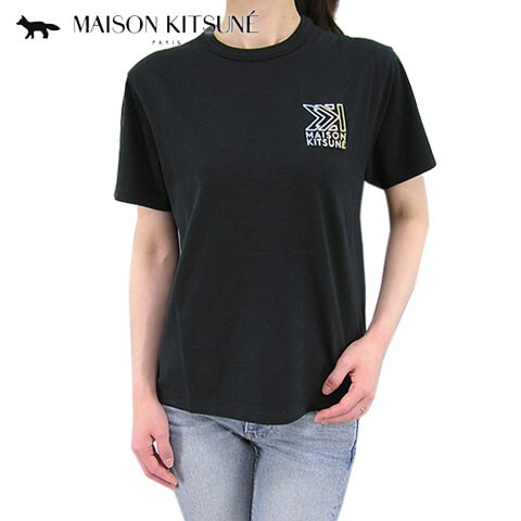 21正規激安 メゾンキツネ Maison Kitsune レディース Tシャツ Ew Kj0010 ブラック Black 半袖 クルーネック 刺繍 刺しゅう 希少 Www Centrodeladultomayor Com Uy