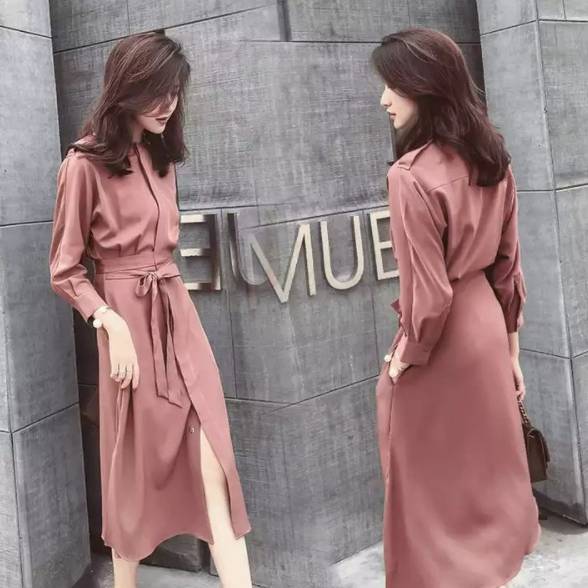 初回限定 ワンピース レディース ロング丈 ロングワンピース 袖あり 長袖 パフスリーブ ラウンドネック シングルブレスト ウエストリボン Aライン 国内正規品 Parjal Fr