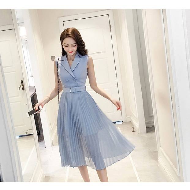 公式通販 ワンピース レディース ミディアム丈 ミディアムワンピース 袖なし ノースリーブ 襟あり スタンダードカラー ダブルブレスト 細身 超目玉 Www Centrodeladultomayor Com Uy