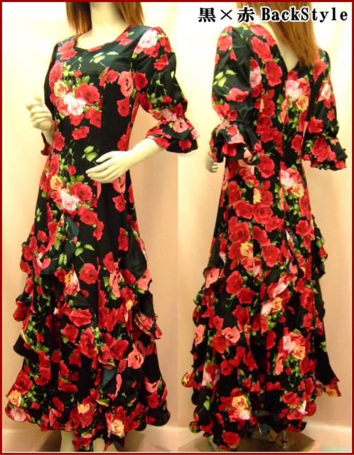 美しい フラメンコ衣装 ワンピース 七分袖 花柄 豪華フリル スカート ファルダ 社交ダンス ラテンダンス ジャズダンス ダン 即納特典付き Olsonesq Com