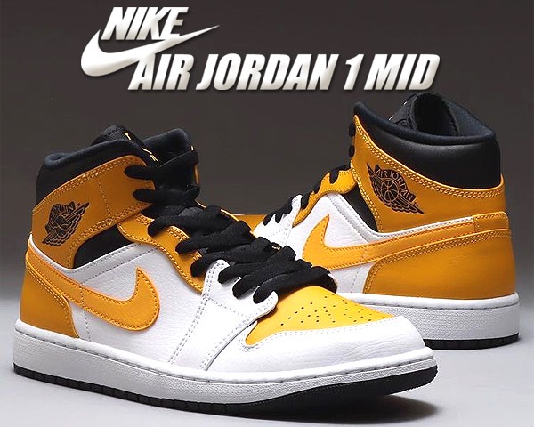 【ナイキ エアジョーダン 1 ミッド】NIKE AIR JORDAN 1 MID white/university gold-black