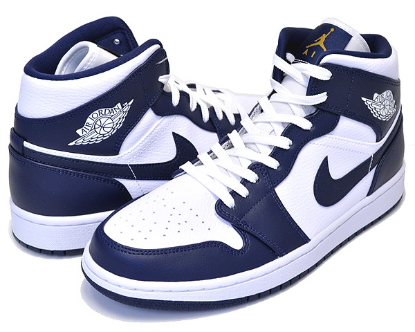 【ナイキ エアジョーダン 1 ミッド】NIKE AIR JORDAN 1 MID white/metallic gold-obsidian