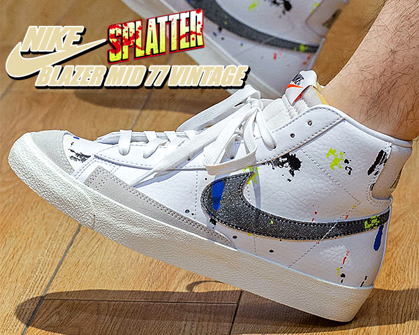 純正在庫 ブレザー ナイキ スニーカー Blazer 77 Nike 77 White Black Wht Sail Splatter 通販 Splatter スニーカー ミッド Mid Dc7331 100 スプラッター ホワイト ブラッ 売れ済超特価