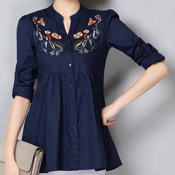 刺繍入りブラウス レディース トップス シャツ 長袖 5分袖 胸刺繍 フレア ナチュラル ネック フロントボタン 人気 売れ筋 シンプル 可の通販はau Wowma ワウマ 31rabbit Au Wowma 店 商品ロットナンバー