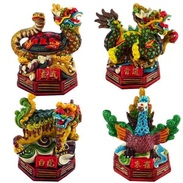 最安値に挑戦 送料無料 風水グッズ 風水 ラッキーカラー 四神相応 4点組 樹脂製 置物 飾り物 カラフル 手のひらサイズ 風水 21 独創的 Olsonesq Com