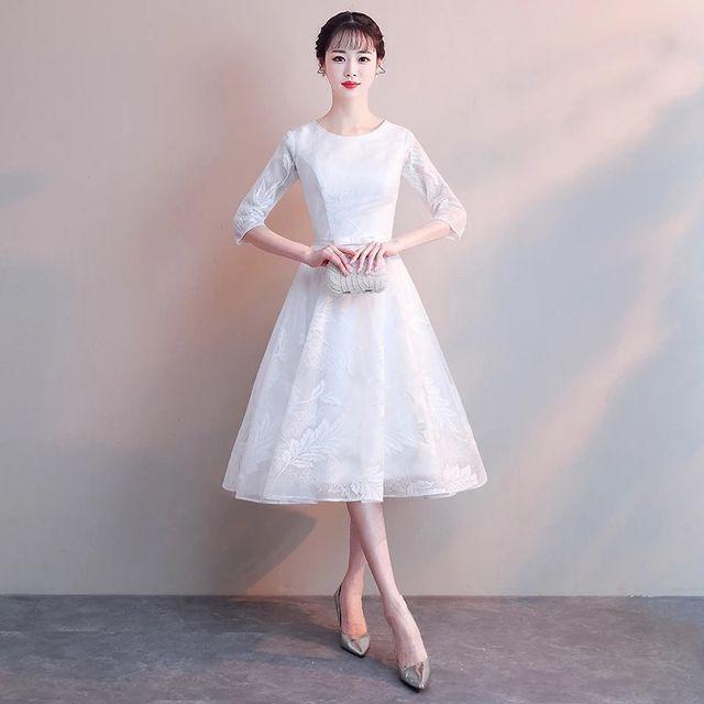 メーカー包装済 総レース ワンピース レースワンピース パーティードレス 結婚式 40代 膝丈ワンピース 七分袖 ホワイト ショート丈 Aライン ラウンドネッ 30 Offアウトレットsale Arnabmobility Com