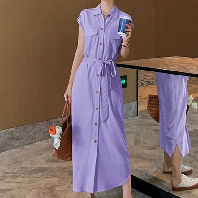 ポイント10倍 大きいサイズのレディースシャツワンピース Aライン ロングワンピース 無地 半袖 マキシワンピース ワンピース 春夏 無地 ポリエステル セール Centrodeladultomayor Com Uy