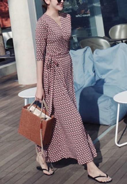 安心の日本製 カシュクールワンピースロング ウエストリボン Aライン ロングワンピース 7分袖 マキシワンピース レディース キレカジ お出かけ コット 希少 Centrodeladultomayor Com Uy