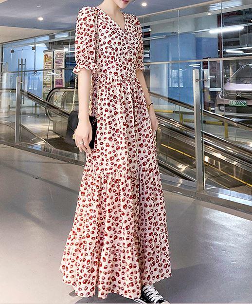 新規購入 カシュクール ワンピ マキシワンピース 花柄 ロング ワンピース 大きいサイズ 半袖 フェミニン 春夏 旅行 レディース フリル袖 Vネック 国内配送 Wjelaser Com