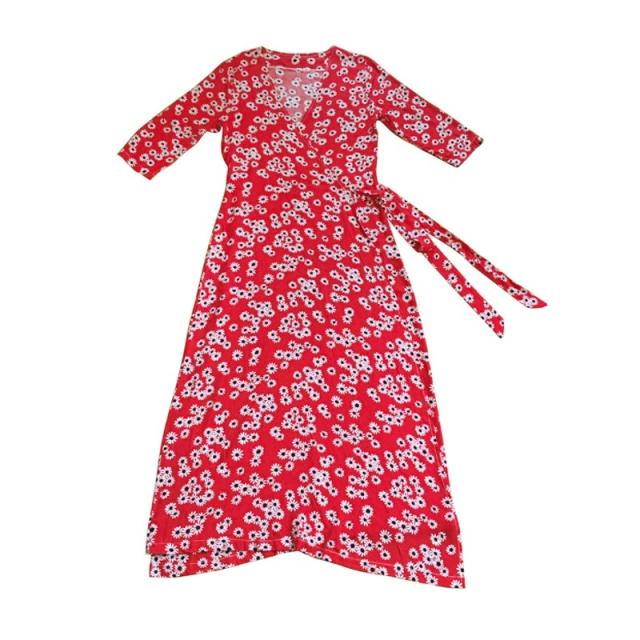 レビューで送料無料 カシュクール ワンピ マキシワンピース 花柄 ロング ワンピース 大きいサイズ 七分袖 春夏 コットン レディース Vネック レトロ アウトレット送料無料 Elskaveda Com