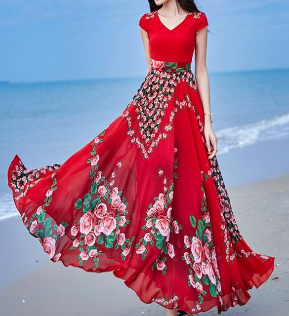 レビューで送料無料 カシュクールワンピースロング 半袖 マキシワンピース 花柄のワンピース シフォン ｖネック ｘライン 大きいサイズ フレア エレガント 格安 Diquinsa Com Mx