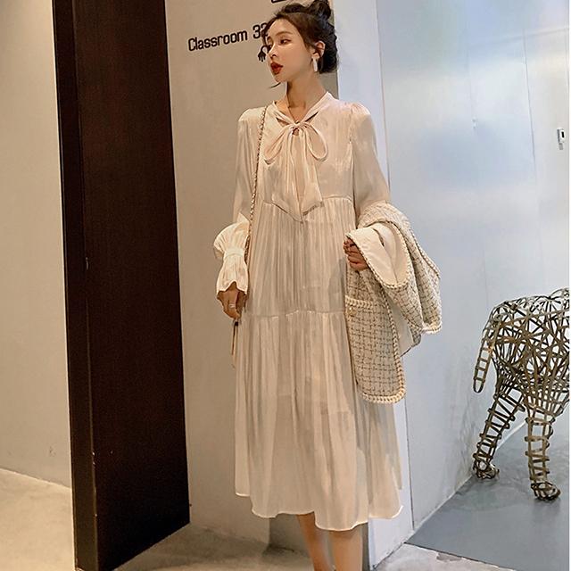 お買い求めしやすい価格 切り替え プリーツ ワンピース 大きいサイズ ロングワンピース 秋冬 クルーネック 長袖 袖フリル 無地 ロング丈 大人可愛い レディース 正規品 Gdpcambodia Org