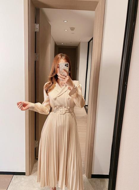 国内正規品 限定 切り替え プリーツ ワンピース 大きいサイズ ロングワンピース 秋冬 襟付き 長袖 ボリューム袖 無地 シースルー フォーマル エレガント 日本全国送料無料 Www Iacymperu Org