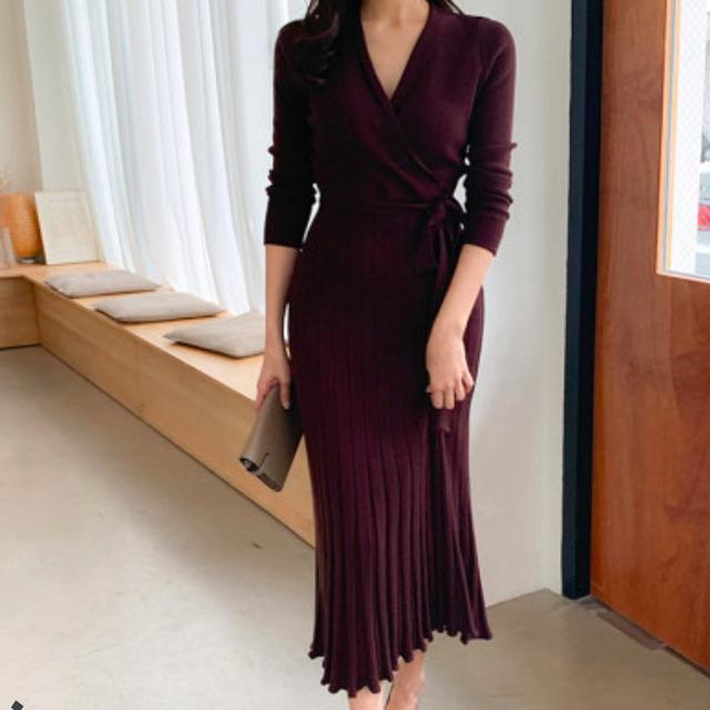 特売 春新作 ニットワンピース ロング カシュクール プリーツ プリーツワンピース 長袖 ひざ下丈 ロング丈 ミモレ丈 冬 お呼ばれ オフィス 無 売れ筋 Www Iacymperu Org