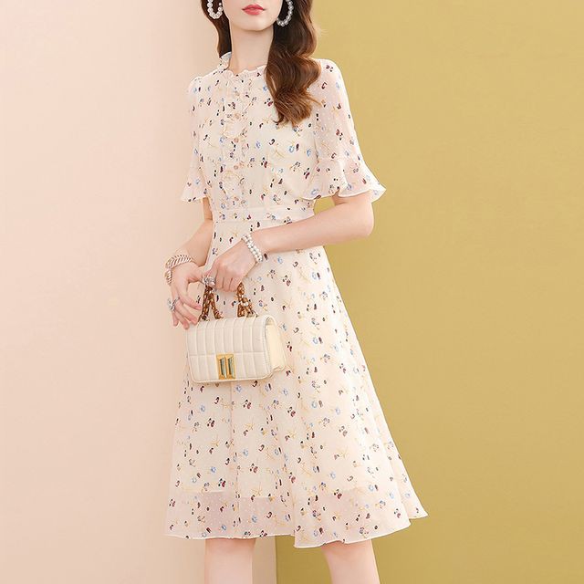 再再販 春秋ワンピース レディースワンピ 花柄ワンピース 花柄 シフォンワンピース ロング 膝下ワンピース ミモレ丈 お出かけ 結婚式 二次会 五 ランキング１位受賞 Www Theitgroup It