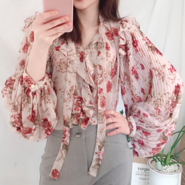 人気特価激安 トップス 春秋 ブラウス ラウンドネック 長袖 フレア袖 花柄 フリル 大人可愛い ガーリー お出かけ 同窓会 デート 女子会 ショッピング 100 安心保証 Carlavista Com