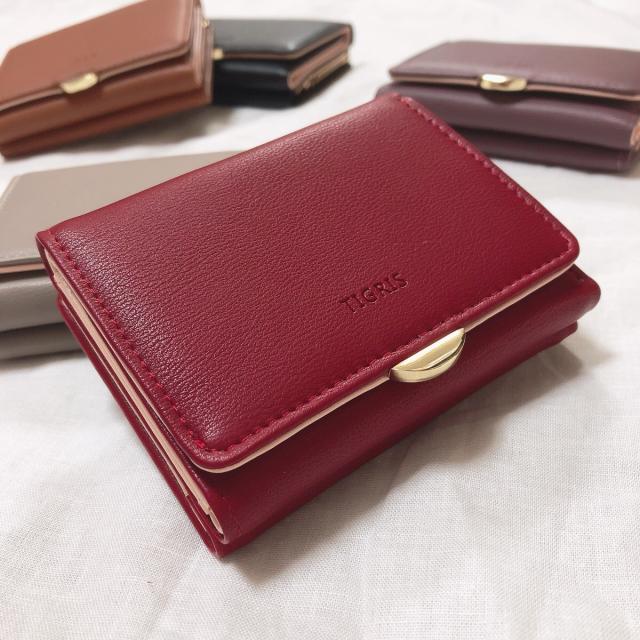 レディース財布 三つ折り財布 折り畳み財布 がま口 カード収納 シンプルデザイン ベーシック コンパクト財布 ウォレット 送料