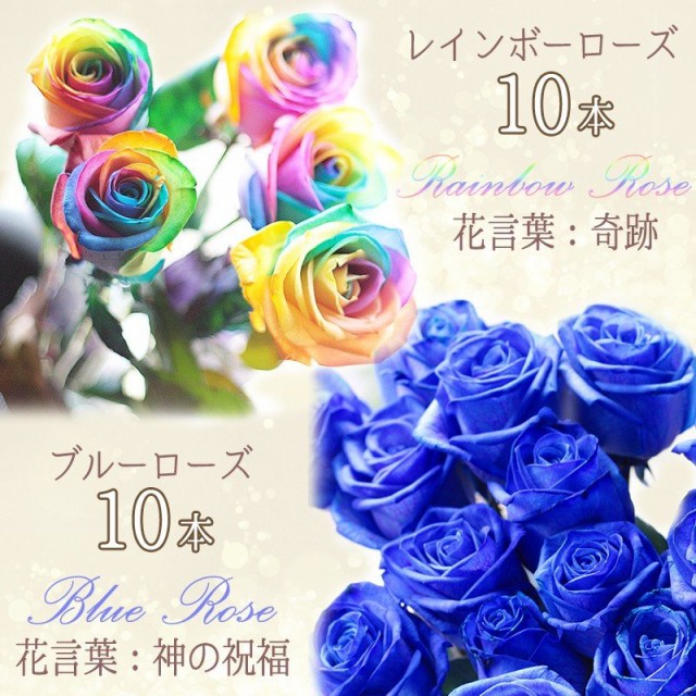 超目玉 レインボーローズ 10本 ブルーローズ10本 とカスミソウ 花束 虹色薔薇 バラ レインボー 花言葉 は 奇跡 人気ブランド Members Nuyoupilates Co Uk