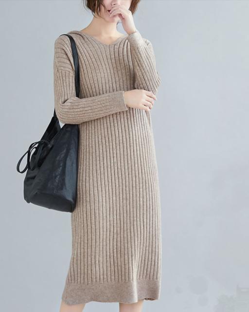 値引 送料無料 フード付き ニットワンピース レディース ゆったり ロングワンピース 長袖 カジュアル リブニット ワンピース 秋冬 起毛 チ 大人気 Centrodeladultomayor Com Uy